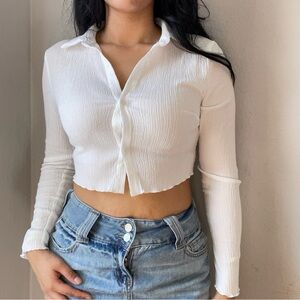 White Long Sleeve Crop Top